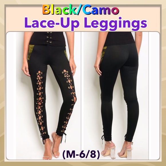 Pants - 🐣New.List🆕Front Lace-Up Leggings, Black/Camo